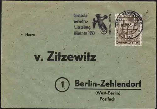 Berlin Brief EF 106 4 Pfg. Gedächtniskirche mit Werbestempel Verkehrsausstellung