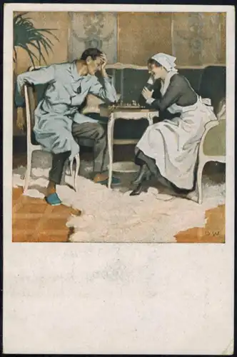 Ansichtskarte Feldpost Schach Frauen Liebe Künstler sign. B. Wennerberg  1917