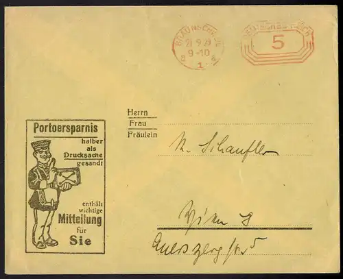 Deutsches Reich Postsache Braunschweig AFS 5 Pfg. auf schön illustr. Brief Porto