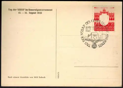 Generalgouvernement Ansichtskarte Tag der NSDAP 1943 Krakau Künstler Will Tesch