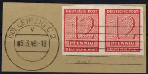 SBZ 119 West-Sachsen waagerechtes Paar auf Briefstück mit Plattenfehler I