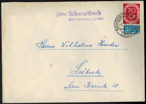 Brief Bund Posthorn Landpoststempel Schwartbuck Schönberg Schleswig n. Lübeck