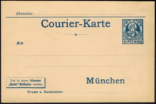 Stadtpost Privatpost München Ganzsache Postkarte Courier Münchener Kindl