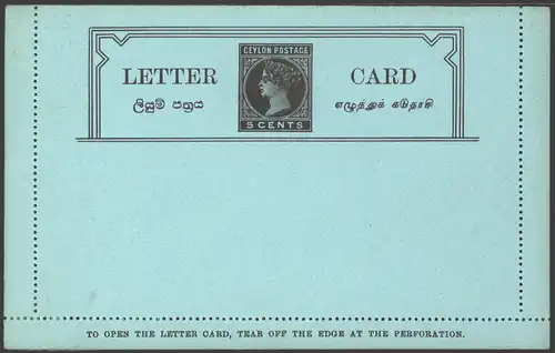 Ceylon Ganzsache Kartenbrief Victoria KB 2 c 5 c.violett Sri Lanka sehr saubere
