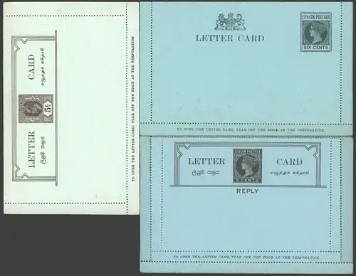 Ceylon Ganzsache Kartenbrief Victoria/Edward drei verschiedene Sri Lanka sehr 