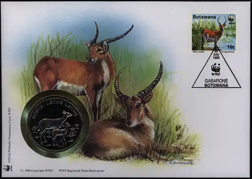 Numisbrief Botswana Roter Litschi Medaille 30 Jahre WWF Tiere