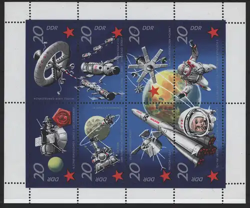 DDR Kleinbogen Weltraum Kosmos 1636-1643 1971 tadellos postfrisch