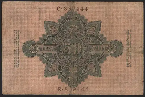 Geldschein Banknote Deutsches Reich Reichsbanknote 50 Mark 25 a C 10.3.1906 II