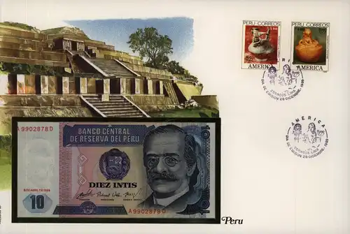 Geldschein Banknote Banknotenbrief Peru Schein + Briefmarkenausgabe sehr schön