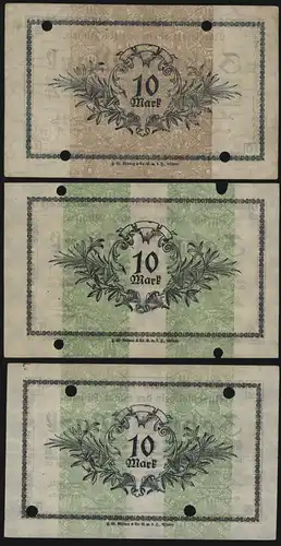 Geldschein Banknote Notgeld Altona 3 Stück 10 Mark 3, 6 + 7 fast kfr. 1918/19