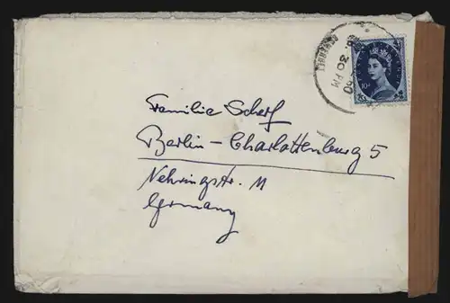 Großbritannien Brief EF n. Berlin mit Postaufkleber Motiv Post Beschädigung 1960