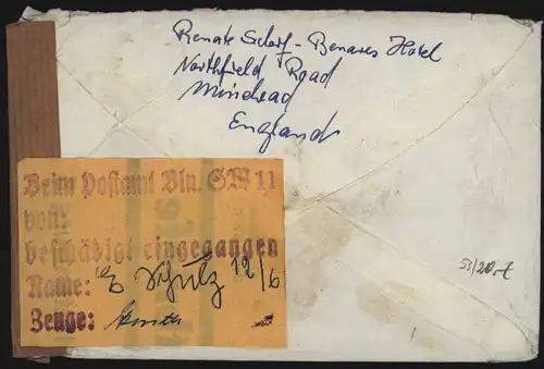 Großbritannien Brief EF n. Berlin mit Postaufkleber Motiv Post Beschädigung 1960