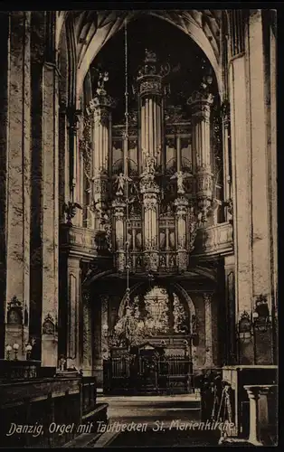 Ansichtskarte Danzig Orgle St. Marienkirche per Feldpost n. Altena Ottensen