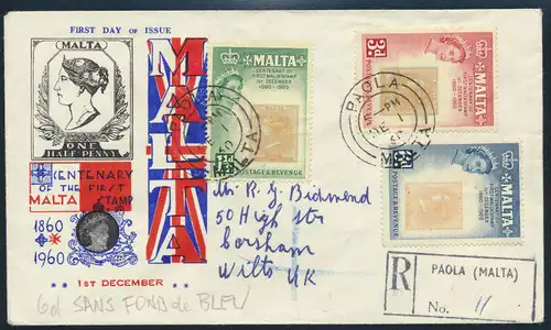 Malta Brief 272-274 100 Jahre Briefmarken FDC Einschreiben Paola Großbritannien