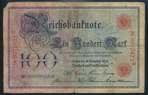 Deutsches Reich Geldschein Reichsbanknote 100 Mark Ro 23a 1905 