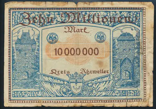 Geldschein Banknote 10 Millionen Mark Kreis Ahrweiler IV
