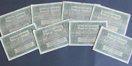 8x Geldscheine Banknoten 10 Mark Ro: 63 1920 V.