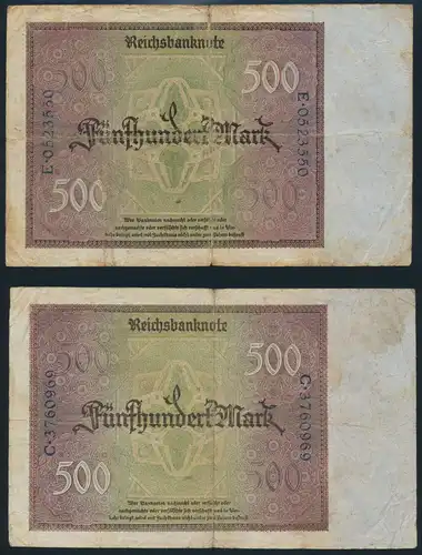 2x Geldscheine Banknoten 500 Mark IV. 27.03.1922 