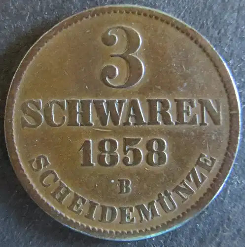 Münze Oldenburg 32 - 3 Schwaren Scheidemünze 1858 ss-vz