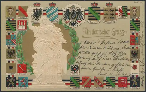 Ansichtskarte Prägekarte Wappen Adler Brustschild Deutscher Gruß Hildburghausen