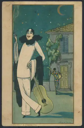 Ansichtskarte Jugendstil Art Nouveau Künstler Pierrot e Pierrette 