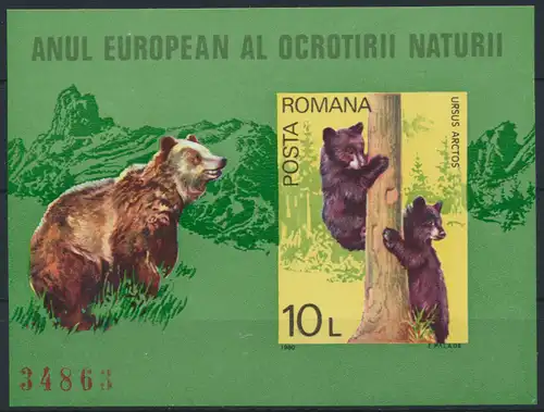 Rumänien Block 168 postfrisch Europäisches Naturschutzjahr Tiere Braunbären   
