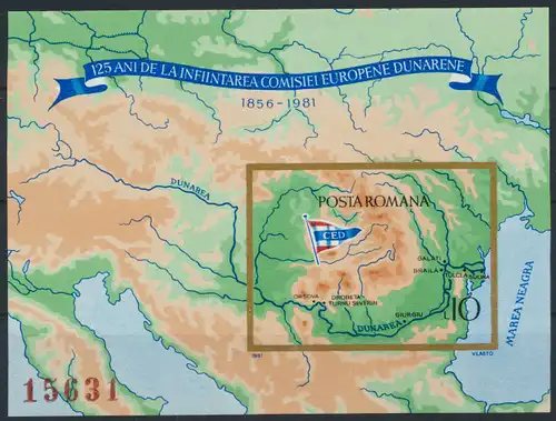 Rumänien Block 177** - Europäische Donaukommission Landkarte Schiffahrt  