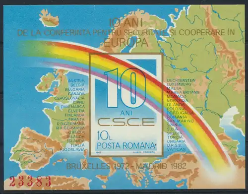 Rumänien Block 190** - 10 Jahre KSZE in Europa 1982   