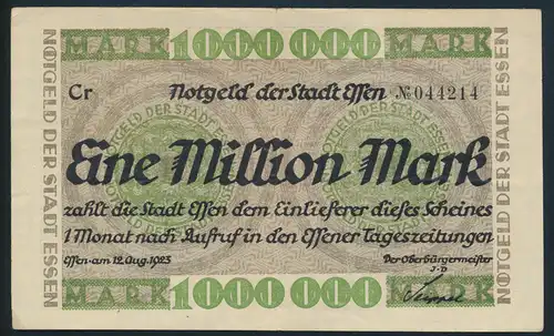 Banknote Notgeld Stadt Essen 1 Million Mark ss 12.08.1923