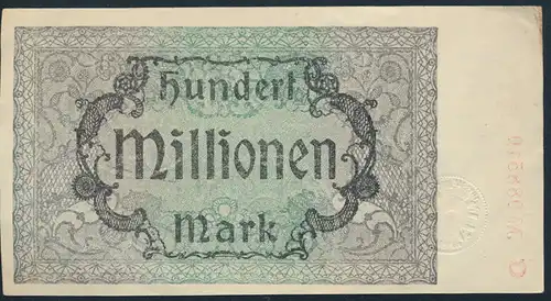 Banknote Notgeld Gutschein 100 Millionen Mark August Thyssen Hütte Hamborn ss