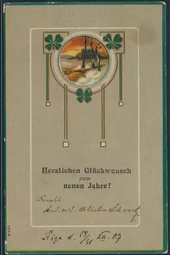 Ansichtskarte nach Königsberg in Preußen 1907 Neujahrsgruss Kleebätter
