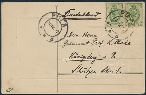 Ansichtskarte nach Königsberg in Preußen 1907 Neujahrsgruss Kleebätter