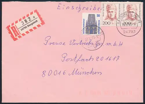 Bund Brief Einschreiben MIF 1340 + 1498 Frauen im Paar Bargstedt nach München 