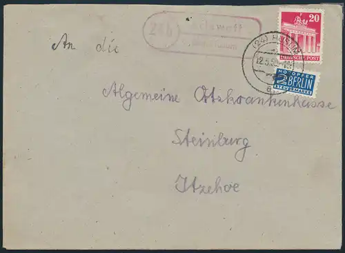 Bizone Brief Landpost Arlewatt über Husum 85 Zuschlagsmarke n. Itzehoe 12.5.1950