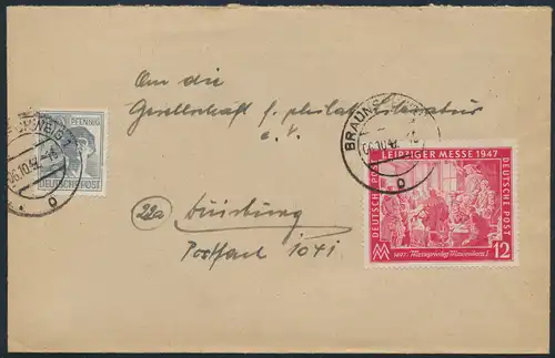 Alliierte Besetzung Brief MIF 947+965 Braunschweig nach Duisburg 6.10.1947