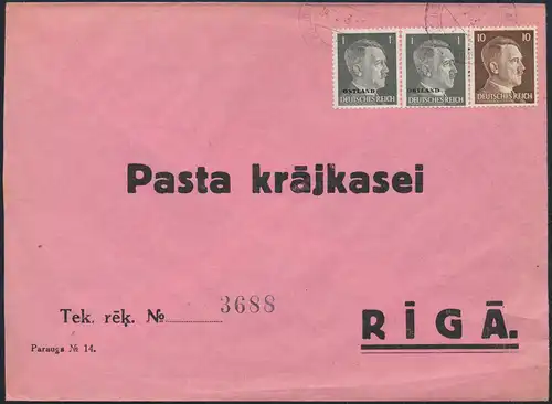 Brief Deutsches Reich Besetzung II. WK Ostland 1 MIF mit DR nach Riga 24.12.1923