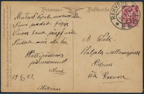 Estland Postkarte 35 A Rakvere nach Poelruse 24.1.1923 Künstler Bach Wald