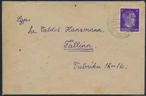 Deutsches Reich Ostland Brief Dienstpost 5 Fellin Viljandi n. Tallinn 22.12.1942
