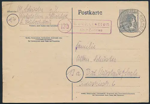 Besetzung Ganzsache P 962 Landpost Beckstetten über Buchloe na. Bad Neustadt