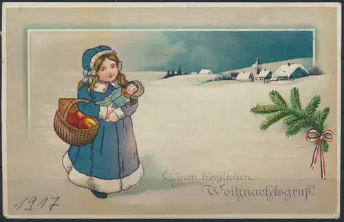 Ansichtskarte Künstler Weihnachtsgruß Kind mit Puppe Neustadt nach Berkhof 