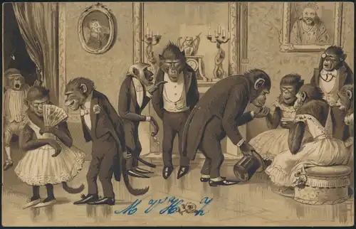 Ansichtskarte Tiere personifizierte Affen Haarlem Nieferlande Haarlemmerliede