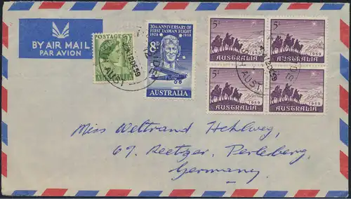 Brief Australien Luftpost MIF 205+284+304 Viererblock Adelaide nach Perleberg 