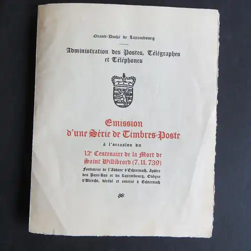Gedenkblatt Luxemburg Todestag Willibrord 309-314 Folder SST Echternacht 1939