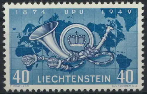 Liechtenstein 277 UPU Weltpostverein Posthorn Weltkarte Landkarte tadellos