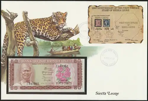 Geldschein Banknotenbrief Sierra Leone Leopard P4 Schein und Briefmarkenausgabe