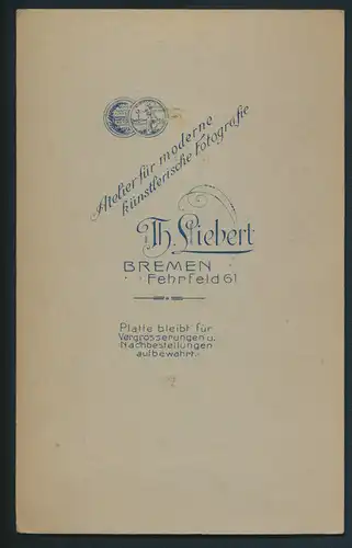 Original alte Fotoplatte Atelier Th. Lifbert Bremen Fehrfeld 61 um 1890