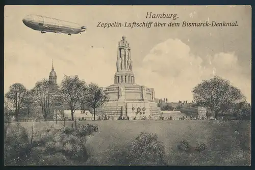 Ansichtskarte Zeppelin über Bismarck Denkmal Hamburg ungelaufen