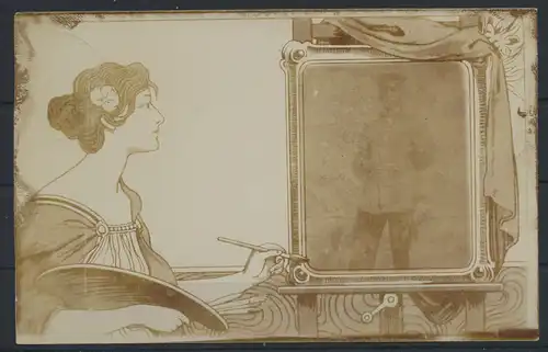 Ansichtskarte Jugendstil Art Nouveau Künstlerin Dame malt Soldaten Krieg selten