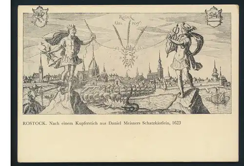 Ansichtskarte Rostock nach einem Kupferstich Daniel Meisners Schatzkästlein 1623