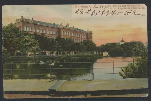 Ansichtskarte Schleswig Mühlenteich Regierungsgebäude 1903 nach Eschershausen
